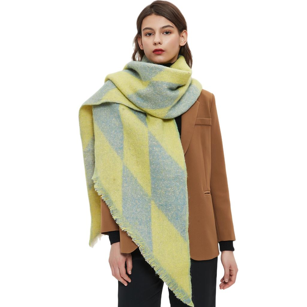 Women'S New European And American Shawl Scarf, Autumn And Winter Large Grid Triangle Imitation Cashmere Double-Sided Scarf