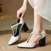 Krazing Pot Sheepskin Suede Round Toe Size 41 Thick High Heels Buckle Office Lady Gladiator Autumn Pumps