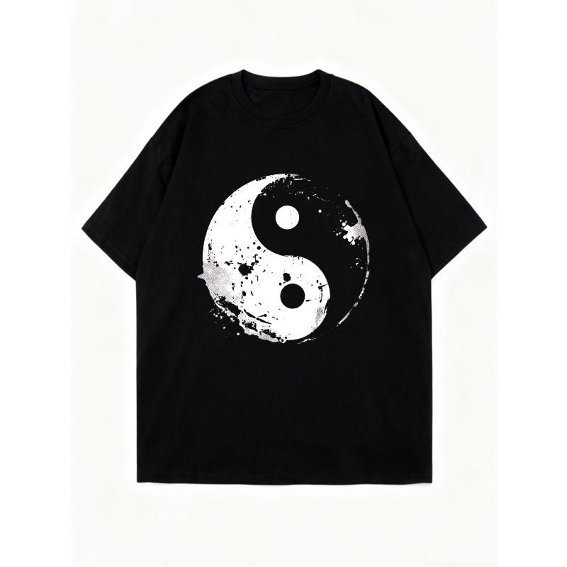 Oversized T Shirt Black Yin Yang Print Casual Wear For Women Streetwear Fashion Trendy Top Summer Outfit