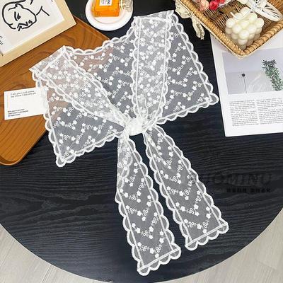 New Lace Embroidered Fake Collar Long Ribbon Bowknot Neck Scarf Lace Wrap Decorative Shawl Fake Collar Women Clothes Accessories