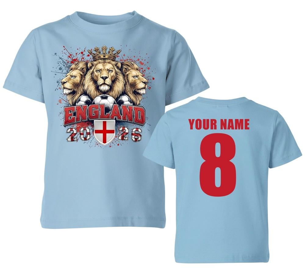 Personalised England World Cup 2026 Age And Name T Shirt Unisex Kids Boys Girls S