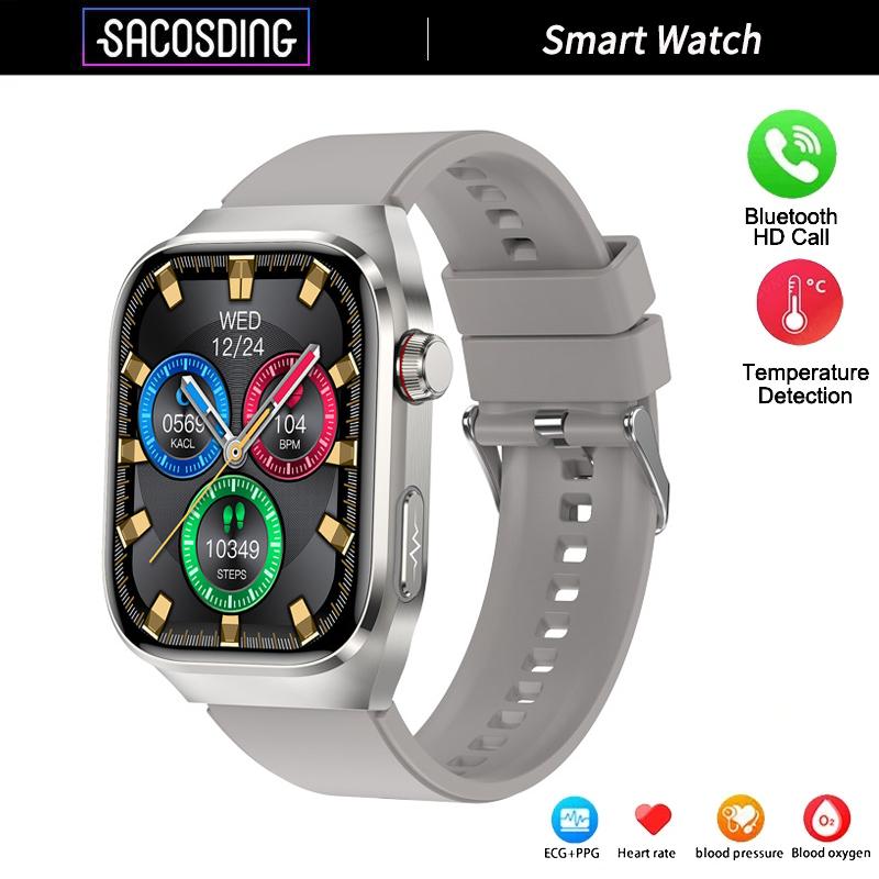 SACOSDING Smartwatch ECG+PPG Połączenie Bluetooth 2,04” HD Tętno Tlen we Krwi Ciśnienie Krwi Temperatura Ciała Sport Fitness Smartwatch