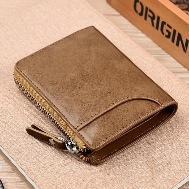 Men's Vintage Oil Wax Leather Zipper Wallet RFID Blocking Short Purse Multi Card Holder Business Casual Coin Pocket Credit Card Wallet for Men