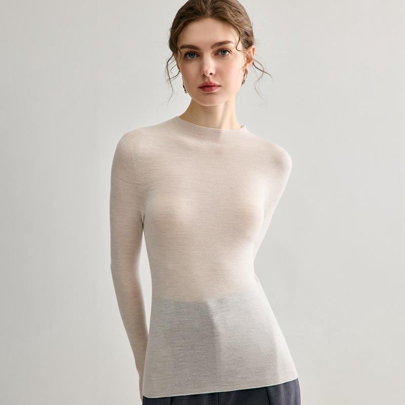 Women's Seamless 60-Count Fine Wool Half-High Neck Knit Sweater - Slim Fit Autumn/Winter Base Layer