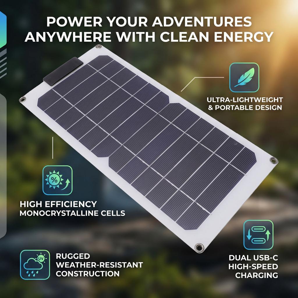 Portable Solar Panel 20W 2 Type C Ports High Efficiency Monocrystalline Solar Panel Charger for Phone Tablet