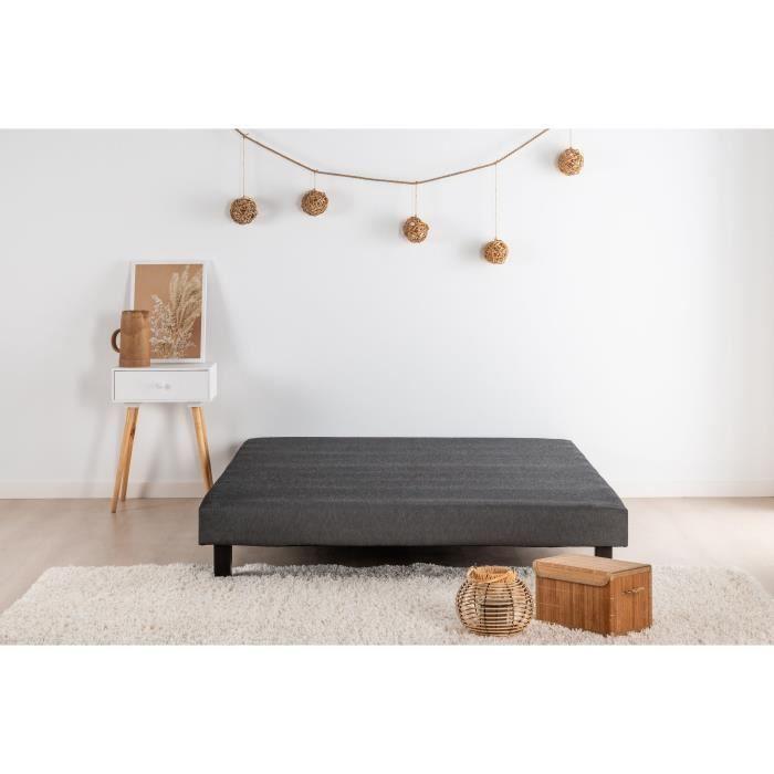 Sommier tapissier à lattes 160 x 200 - Bois massif gris anthracite + pieds - DEKO DREAM Rakenne