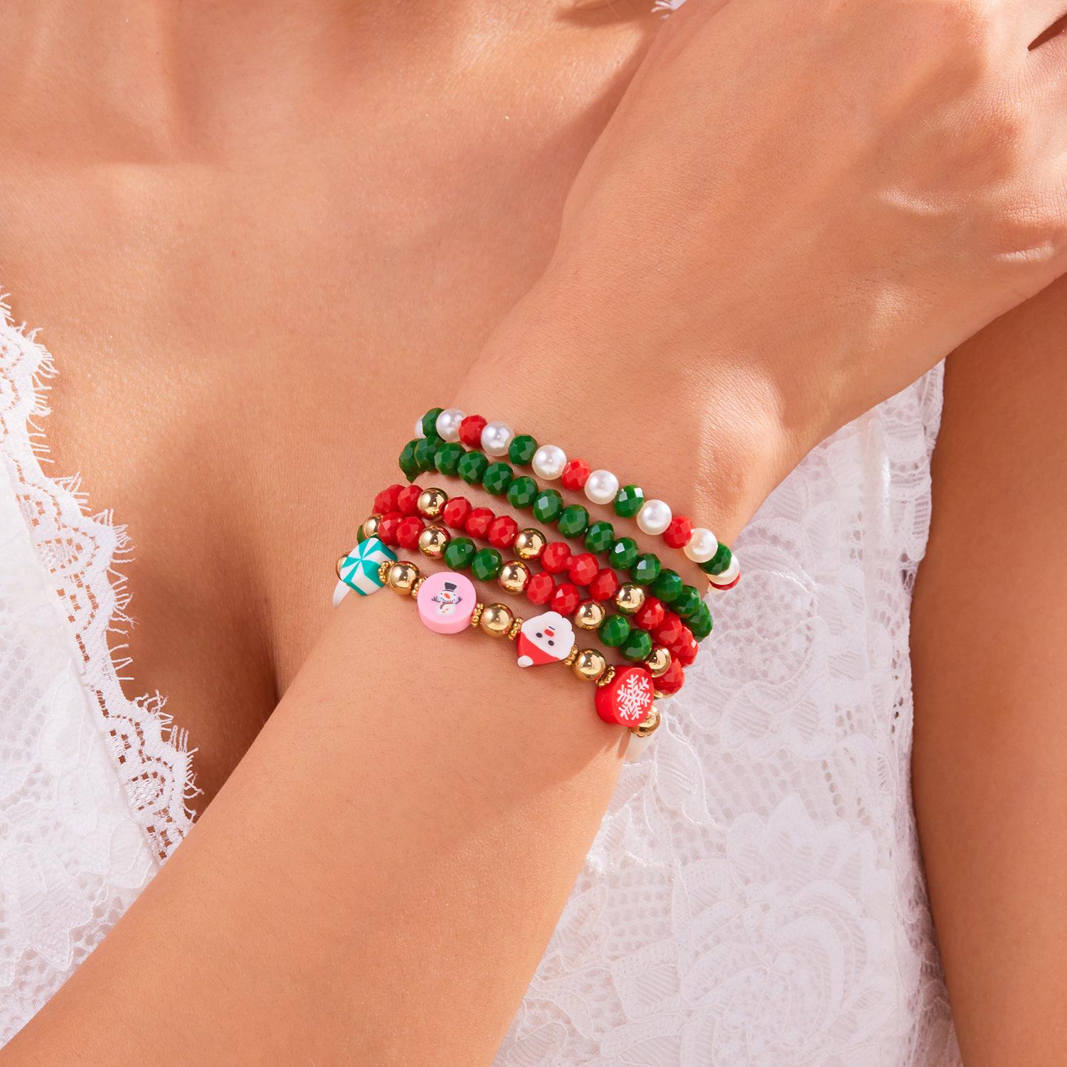 

Versatile 4-Piece Christmas Bracelet Set for Women: Christmas Tree, Letter, Crystal Beads
