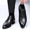 Korean Version Pointed Comfortable Lace Up Small Leather Shoes for Men's British Fashion Classic Black Soft Leather Oxford Shoes