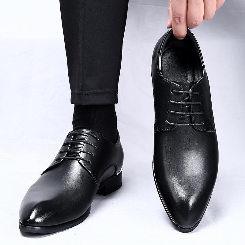 Korean Version Pointed Comfortable Lace Up Small Leather Shoes for Men's British Fashion Classic Black Soft Leather Oxford Shoes