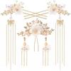 MAYCREATE® 5Pcs Flower Tassels Hair Pin Crystal Rhinestone Pearl Headpiece Drop Earrings Retro Brides Hair Accessories for Women Girls