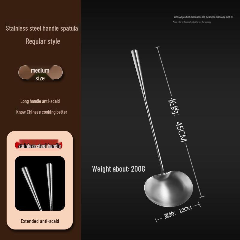 Stainless Steel Long-Handle Frying Spatula Set, Anti-Scald Wok Utensils for Stir-Fry.
