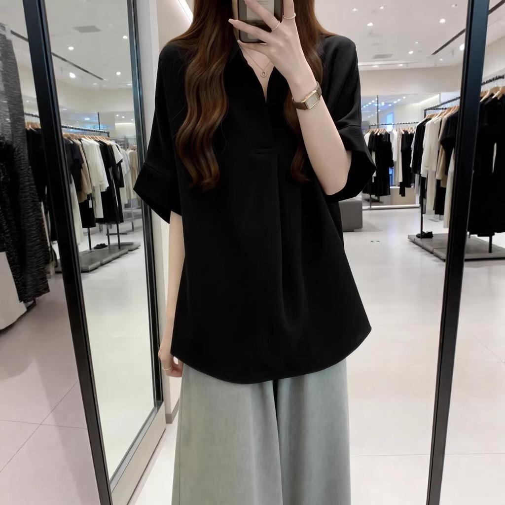 2026 Summer Women's Plus Size Casual Short Sleeve Slimming Pullover Shirt
