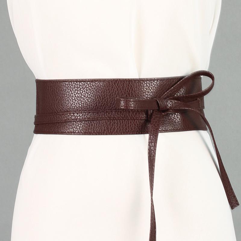 Ying Fina Women's High-Quality Korean PU Leather Paint Knotted Waist Belt
