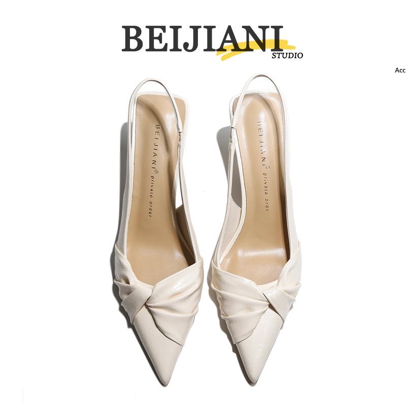 BEIJIANI Knotted Pointed Toe Stiletto Heel Women's One-Strap Sandals