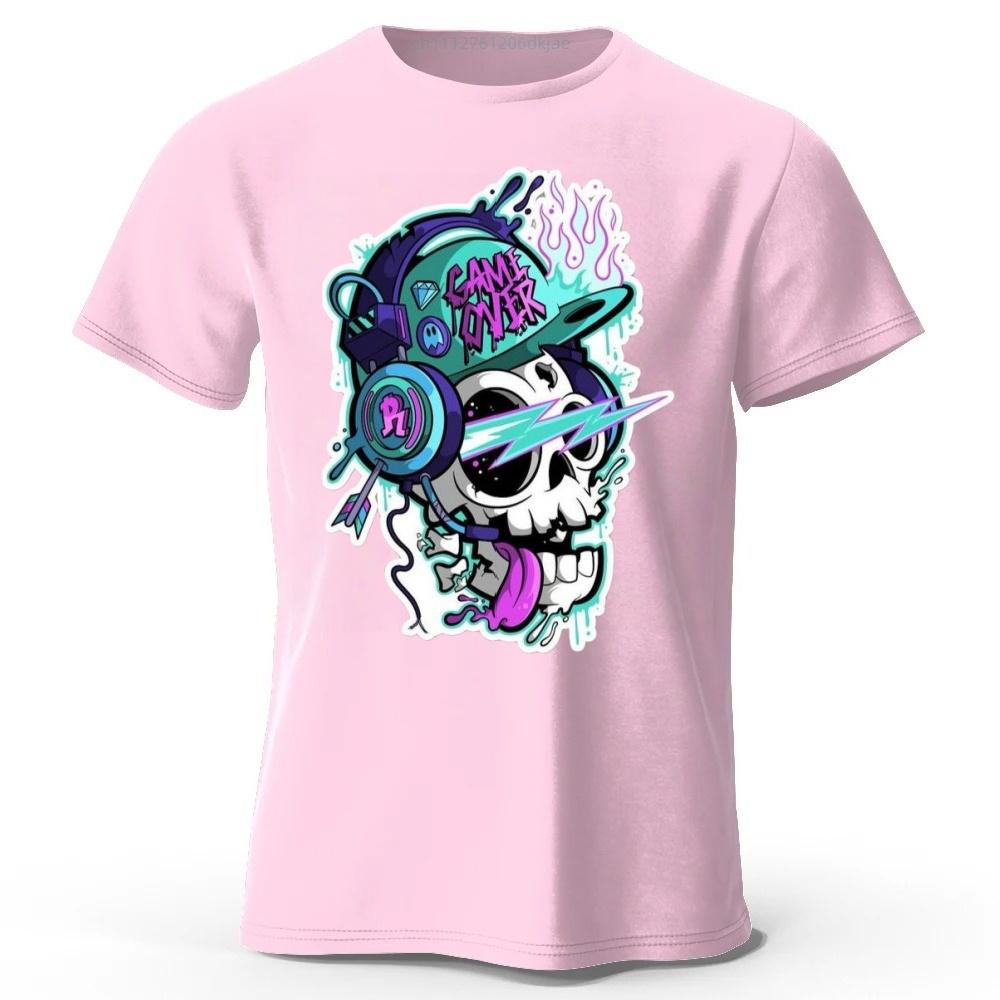 Hip-hop Rock Style Skull Print Cotton Short Sleeves Men Loose Oversized T-shirt Tops