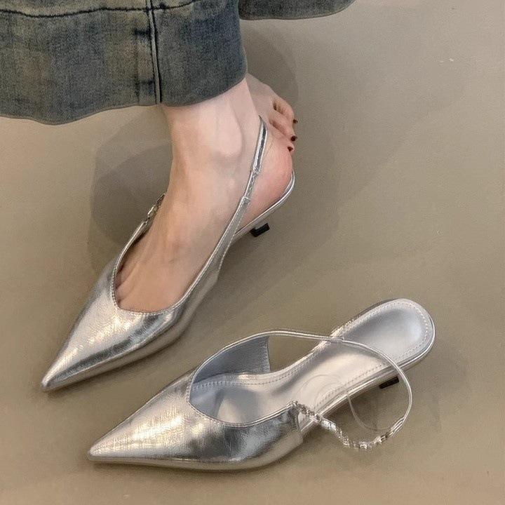 Promi High Heels Frühling und Sommer Temperament elegant Strass spitze Zehen flacher Ausschnitt Pfennigabsatz Taschenkopf leere Sandalen