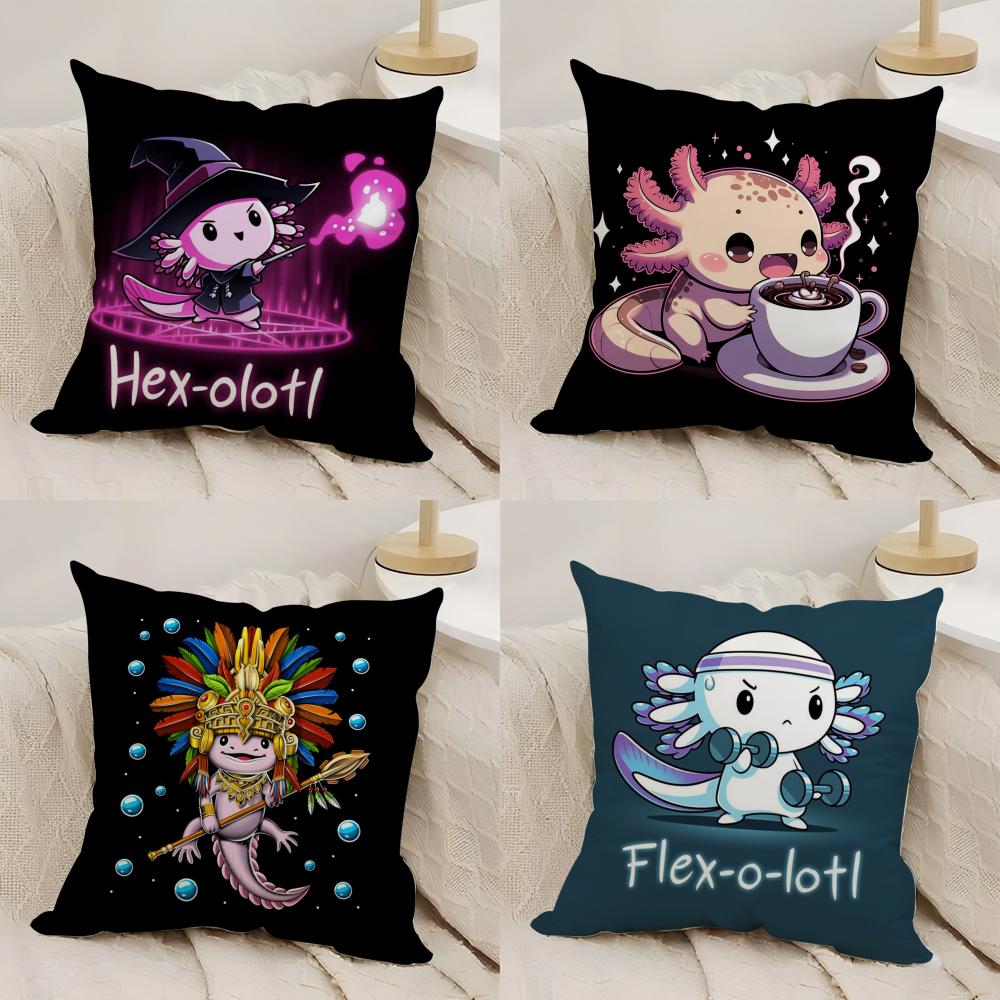 Cute Axolotl Cushion Cover Silky Short Plush Double-Sided Printed Pillow Case for Sofa All Seasons Home Decor Gift