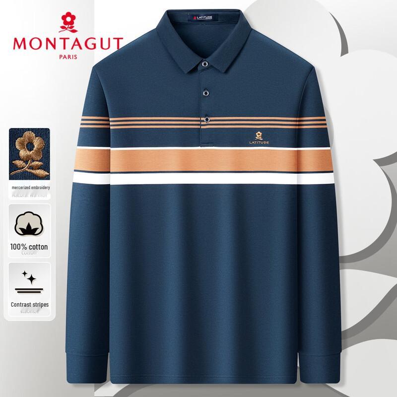 MONTAGUT Men s Pure Cotton Long-Sleeve Lapel Polo Shirt 50