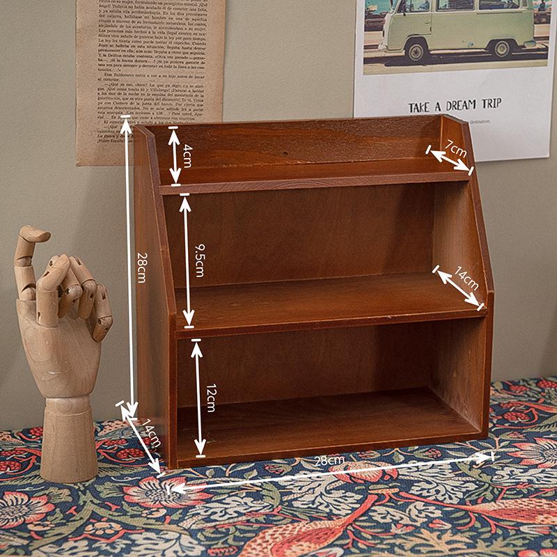 Desktop Retro Wooden Storage & Organization Rack for Journals, Ornaments, Coffee Cups, and Perfume.