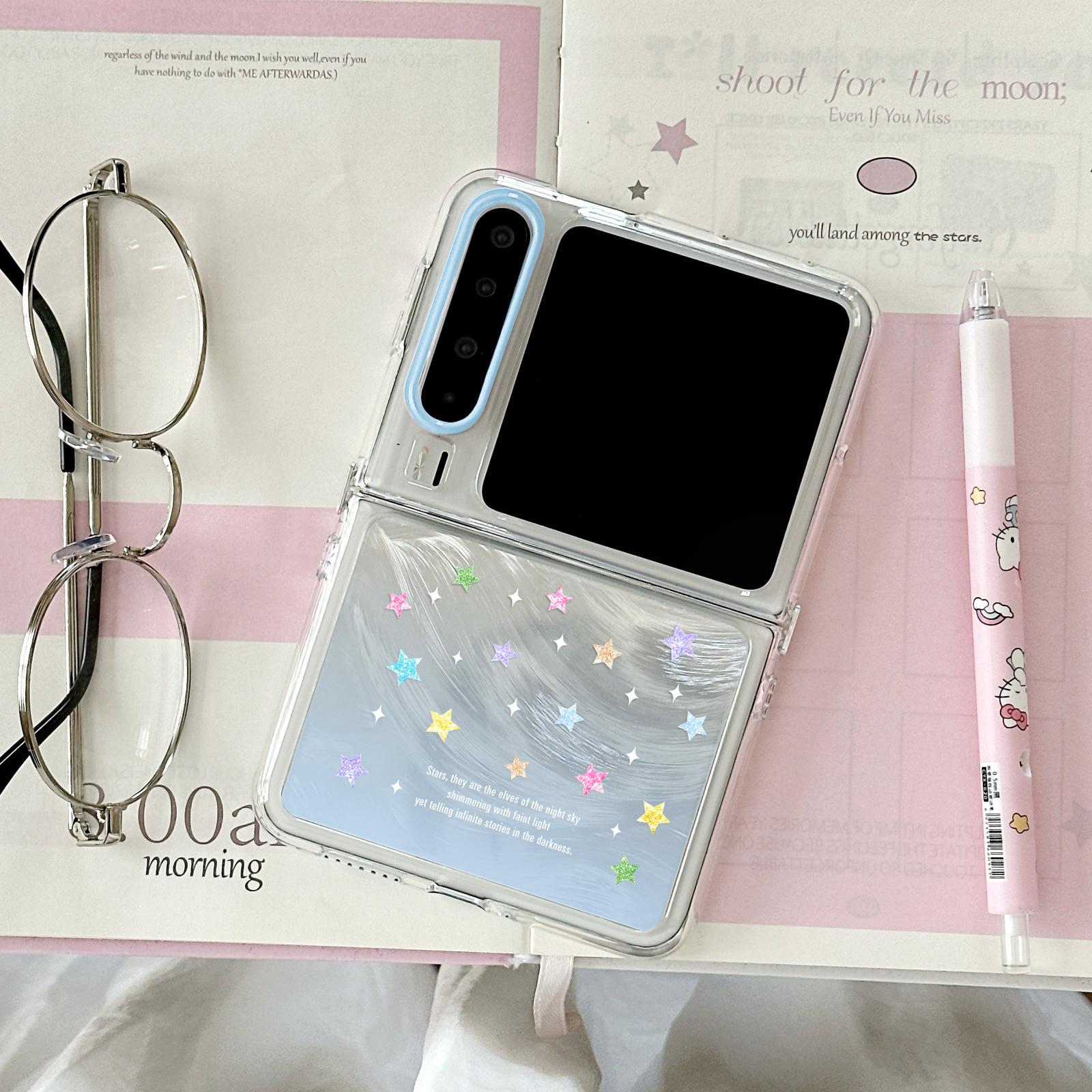 

Color stars are suitable for Huawei POCKET2 mobile phone case, Samsung Xiaomi ZFLIP7 folding mobile phone case, feather yarn. huawei pocket2