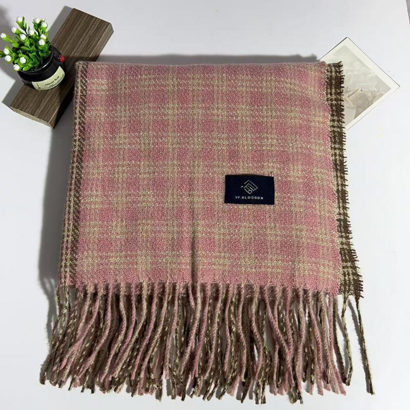 Plaid Scarf Women's Winter Korean Style Atmosphere Neck Protector Cute Thickened Warm Red Scarf Shawl Thickened with Tassels