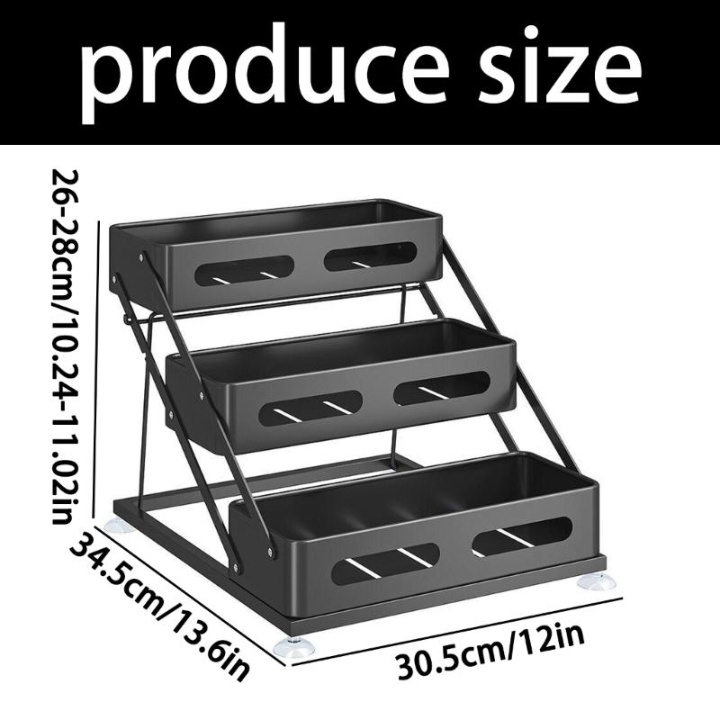 Kitchen Bottle and Jar Shelf, 3 Level Storage Rack with Height Change Support and Grip Feet for Cabinet or Sink Side
