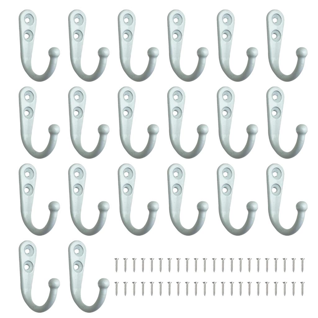 Set of 20 Antique White Wall Hooks with Screws, Heavy-Duty Capacity, Wall-Mounted Storage Hooks for Luggage, NYANDELMO ND-0046-R06-WH20