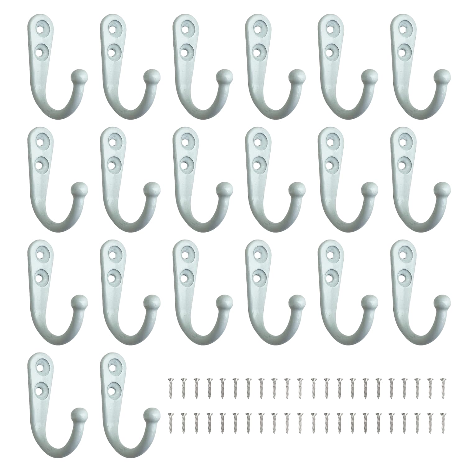 

Set of 20 Antique White Wall Hooks with Screws, Heavy-Duty Capacity, Wall-Mounted Storage Hooks for Luggage, NYANDELMO ND-0046-R06-WH20
