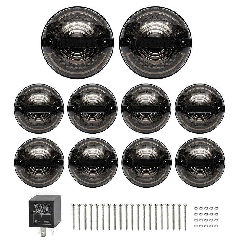 10Pcs Car LED Turn Signal Tail Light Fit For Land Rover 90/110 1983-1990/ Defender 1990-2016 Smoked Shell Front Rear Signal Lamp