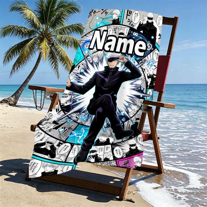 Custom Name Personalized Jujutsu Kaisen Print Beach Towel, for Trip Camping Beach Party Home Decor, Birthday Gift for Family & Friends