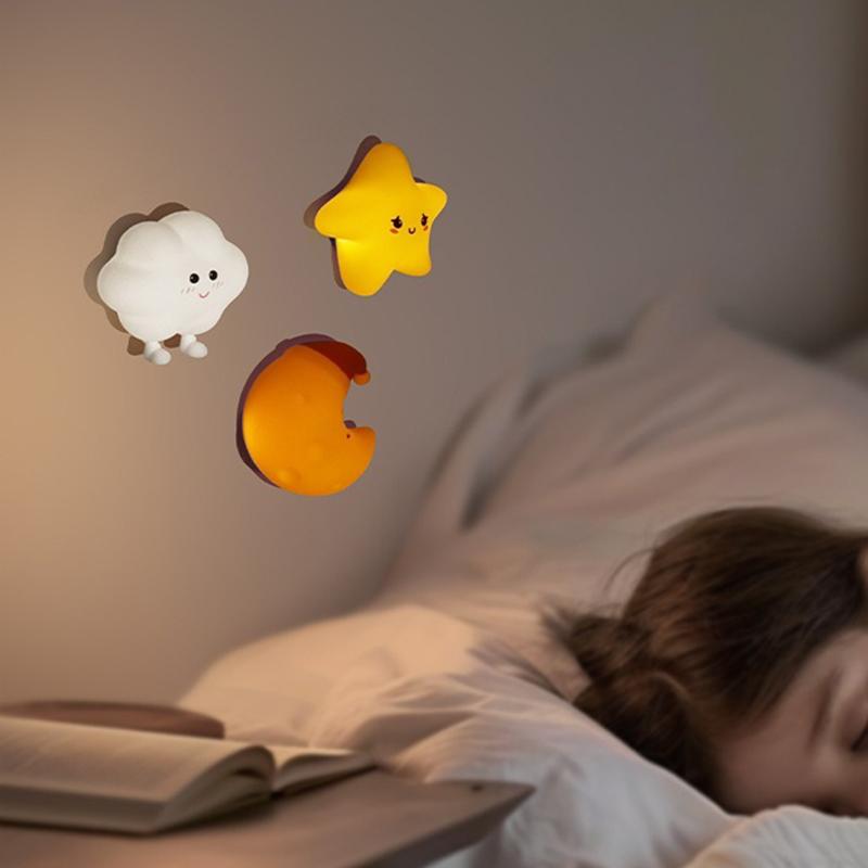 Stars Mini LED Night Light USB Rechargeable Cartoon Moon Silicone Night Light Touch Soft Light For Bedroom Bedside Kids Gift