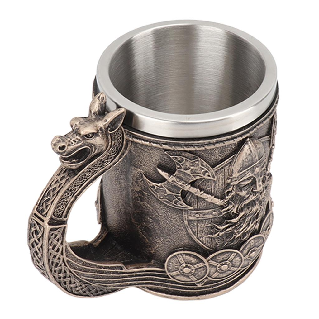 Viking Beer Mug Vintage Large Capacity Stainless Steel Liner Mug Resin Process Ornaments for Beer