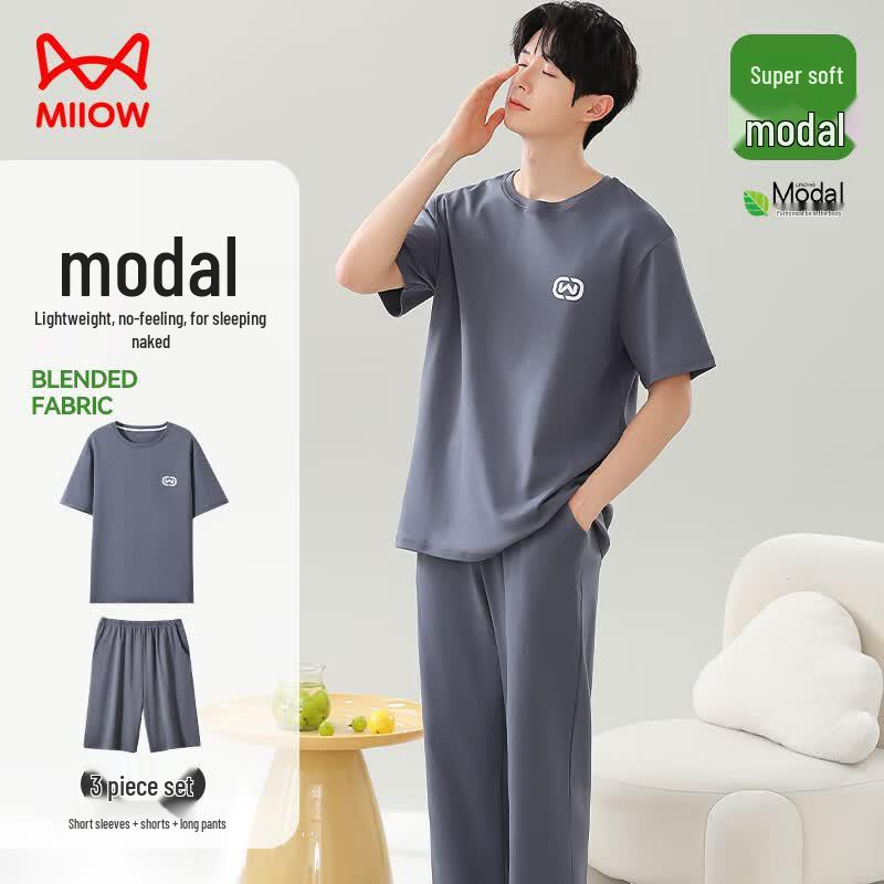 Men s Modal Cotton Short Sleeve Pajama Set 2XL