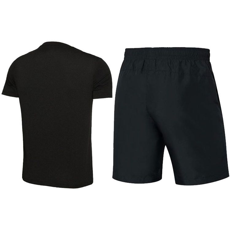 Li-Ning Badfive Cartoon Pattern Letter Sports Casual Breathable Quick-Dry Short Sleeve Set Men sets Black AHSS967-1+AKSS985-1