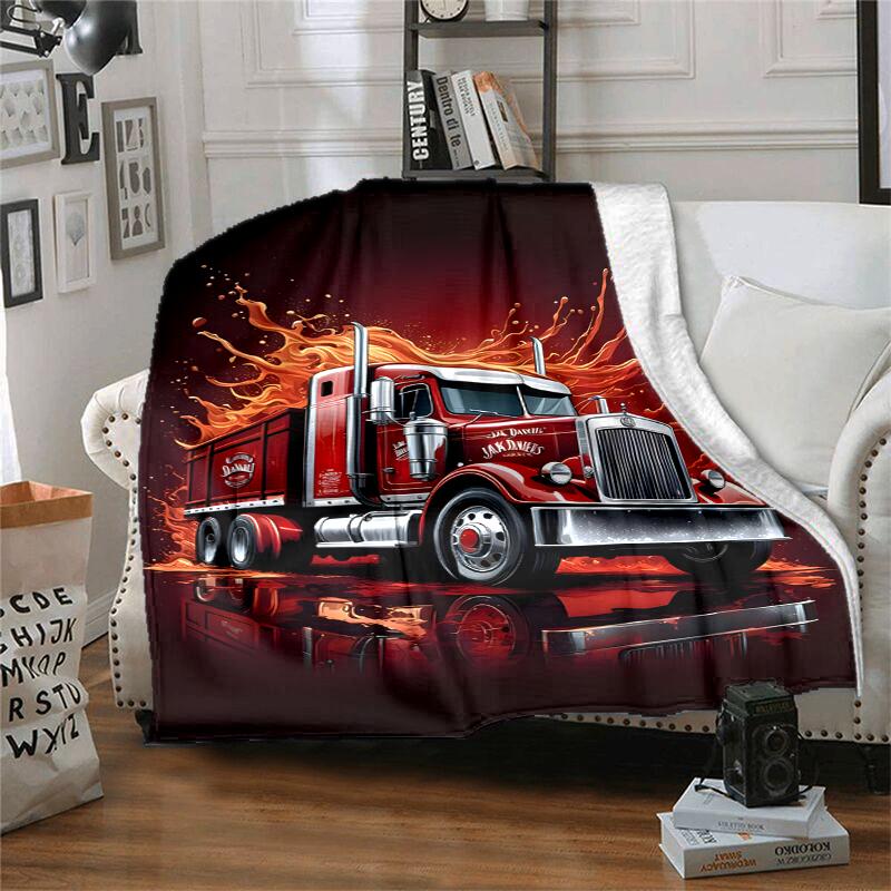 Truck Driver Flannel Blanket Soft Warm All-Season Throw, Design for Camping, Car Travel, Hiking Sofa, Bed, Office Perfect Gift for Parties
