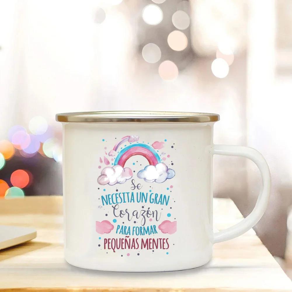 Emailletassen Kaffee Es braucht ein großes Herz, um kleine Geister zu formen Spanien Emaillebecher Teetasse Becher Bier Ungewöhnliche Becher Trinkgeschirr