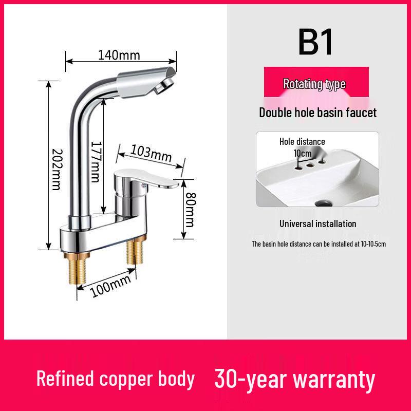 Double-hole Brass Washbasin Faucet with 360° Rotation