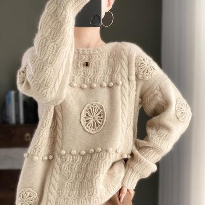 Sweaters Autumn Basic Women Cherry Print Sweaters Loose Sweater Red Knitting