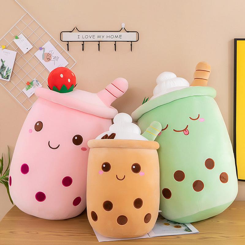 24cm Kawaii Boba Frucht Bubble Tea Cartoon Panda Plüschtier Stofftiere Niedliches Essen Milchtee Weiche Spielzeuge Zimmerdeko Kissen Geschenke