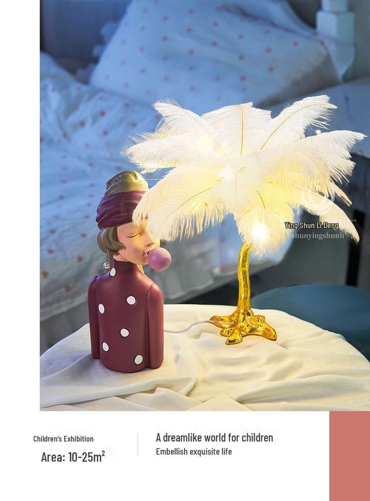 Nordic Ostrich Feather Desk Lamp for Bedroom and Living Room Decor
