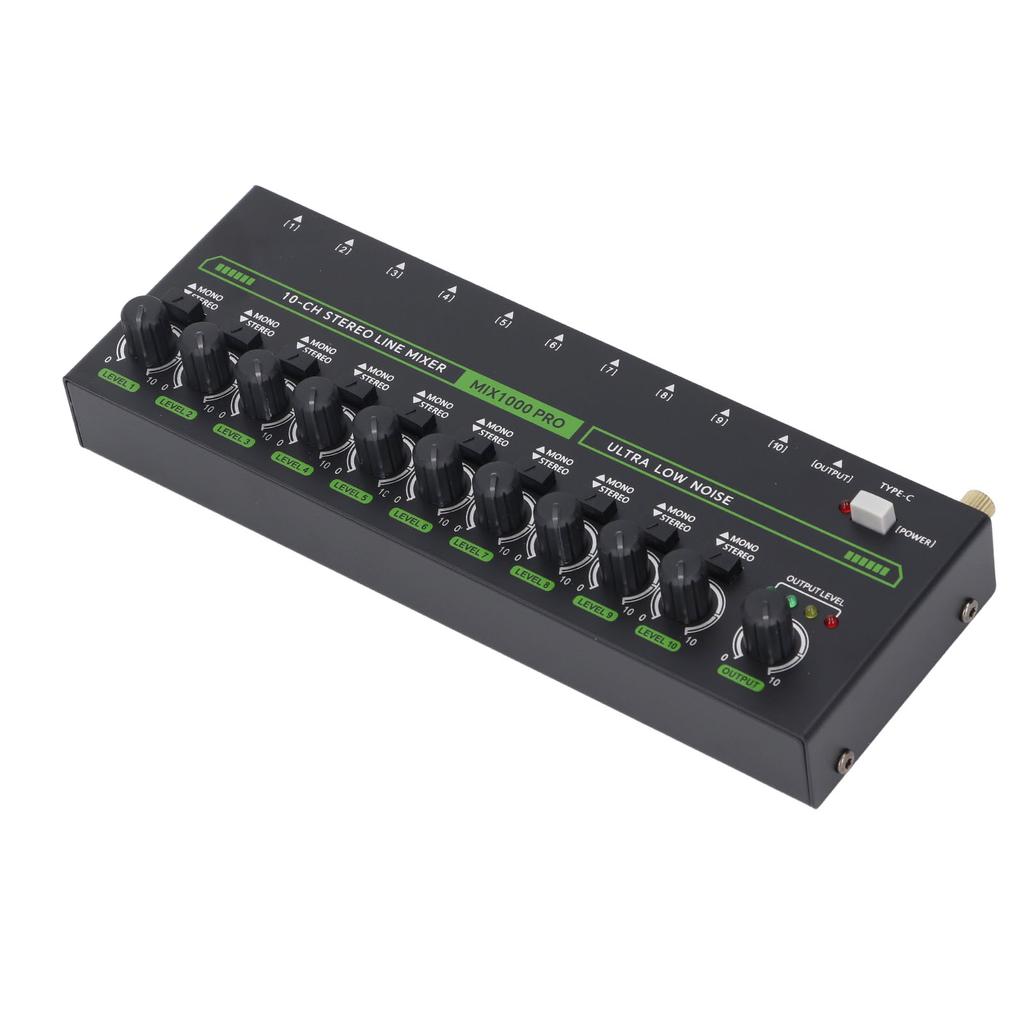 MIX1000 10 Channel Stereo Mixer with RGB Light Low Noise Stereo Mono Switching Mixer for Guitar