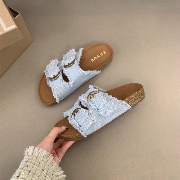 

Модная плоская обувь женские домашние тапочки платформа роскошные шлепанцы слиперы женские дизайнерские летние мягкие джинсовые 2025 ткань повседневные досуг 35