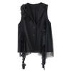 DIMANAF 2025 Spring Plus Size Women Sleeveless Buttons Vest Flower Style Solid Coat Casual Loose Black Tops