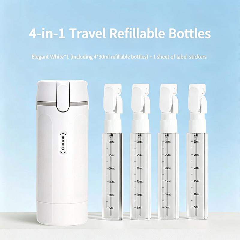 Portable 4-In-1 Travel Shower And Hair Care Kit - 4 Bottles Each 30ml Reusable And Leak-Proof Containers - Essential For Travel