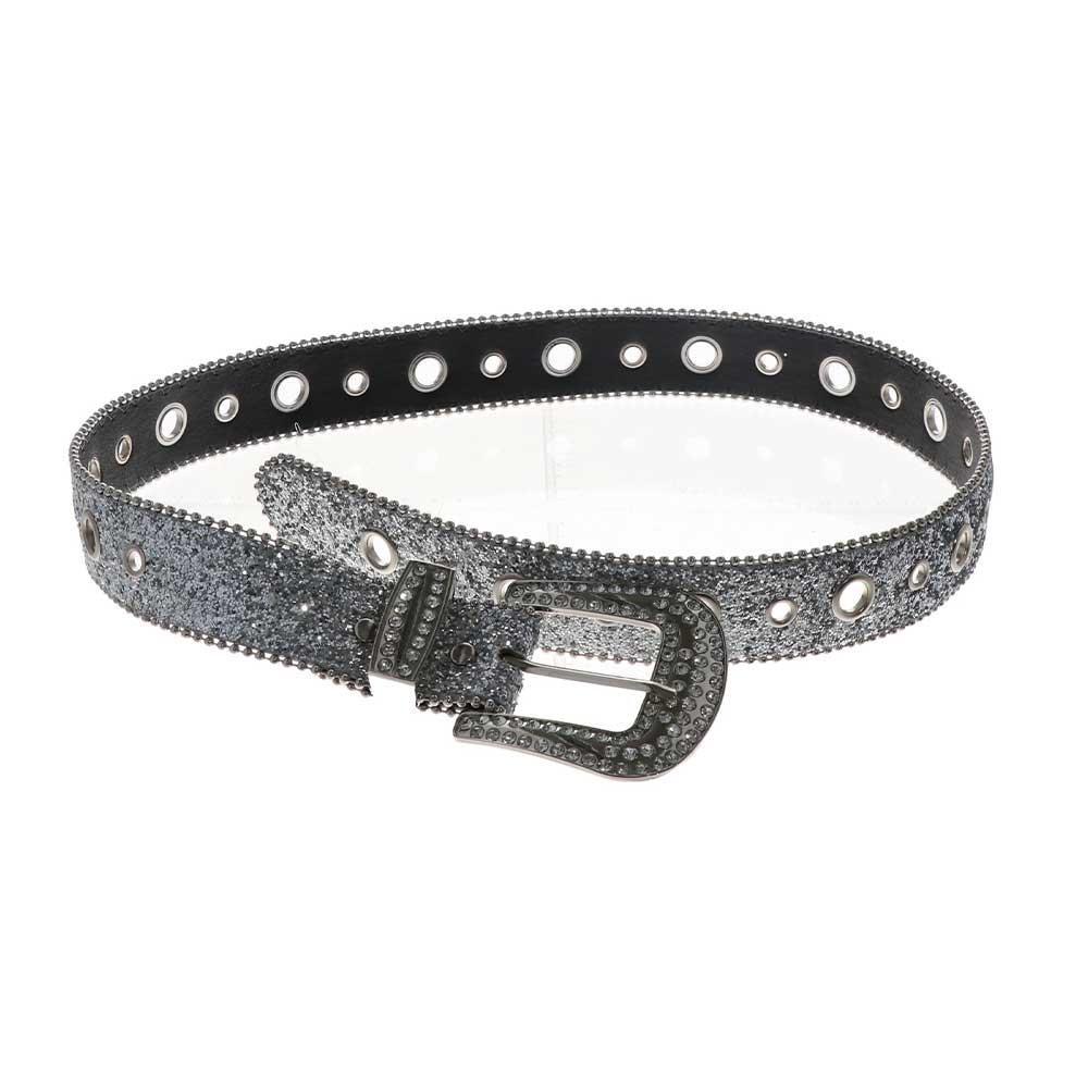 Y2K Rhinestone Waistband Solid Color Women PU Belt Vintage Shiny Wide Belt Couple