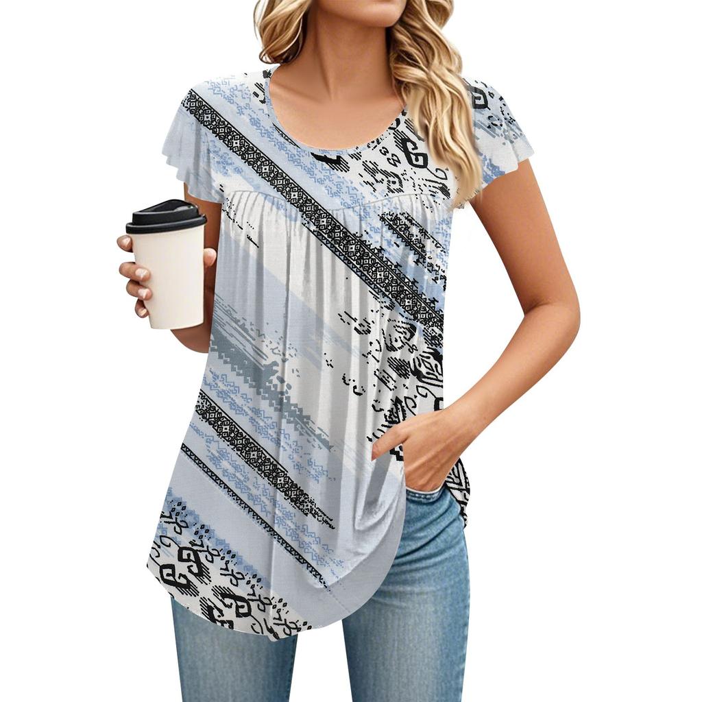 Women's Round Neck Short Sleeve Mid Length T-Shirt Loose Casual Short Sleeve T-Shirt Top