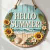 Handcrafted Wooden Wall Decor Natural Autumn/Summer Pendant with Hanging Rope for Front Door, Creative Rustic Entrance Door Sign Welcome Sign,