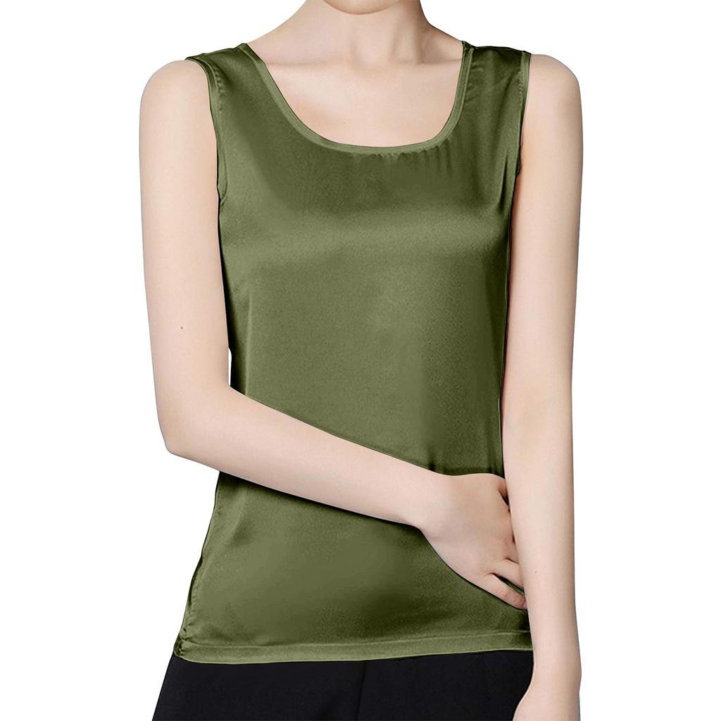 Dámská saténová tílka s výstřihem do U Ležérní košile Cami košilka bez rukávů Letní základní tílko