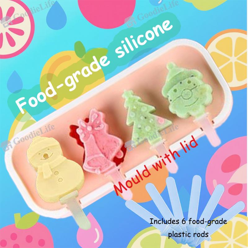 Food Grade Silicone Moulds, Reusable,Silicone Icicle Moulds +6 Reusable Sticks, Silicone Ice Moulds for Kids with Handle, Ice Lolly Moulds with Lid