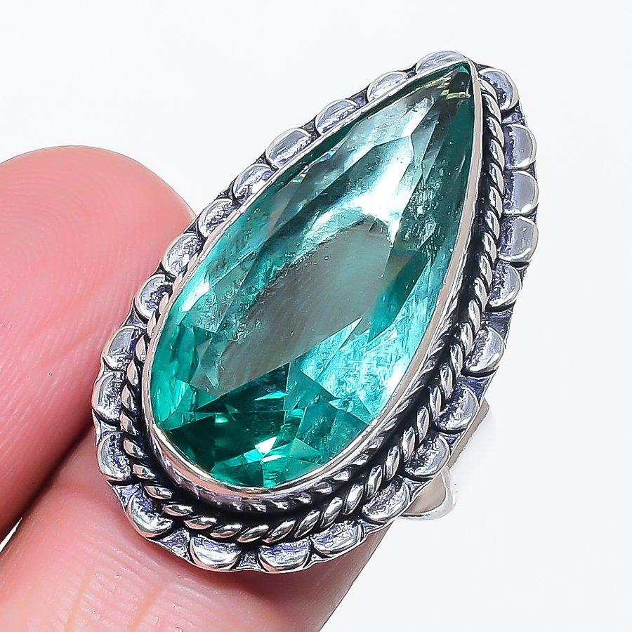 

Natural Green Amethyst Gemstone 925 Sterling Silver Jewelry Ring Size 8.5 c6T60